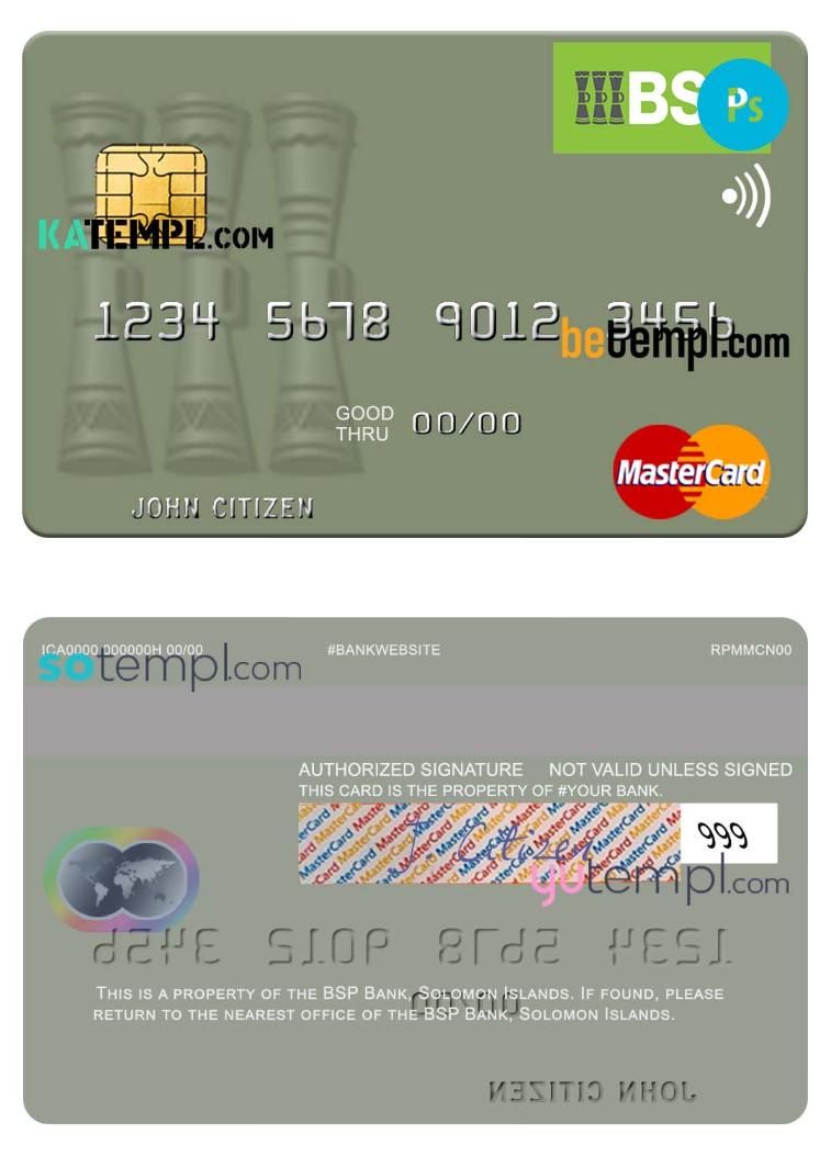 Solomon Islands BSP Bank mastercard credit card template in PSD format